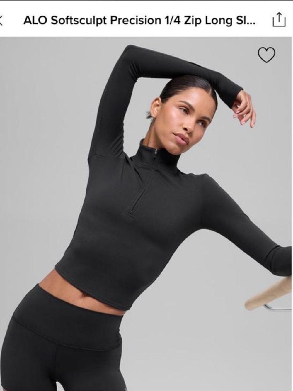 ALO Yoga Black Softsculpt Precision 1/4 Zip Long Sleeve Crop